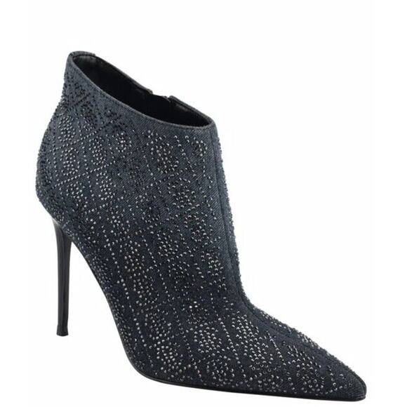 GUESS Womens Black Embellished Comfort Fazzie Pointed Toe Stiletto Booties Sz 9M - Picture 3 of 8